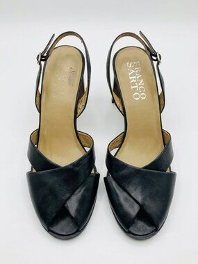 FRANCO SARTO -  Black Leather Criss-Cross Slingback Heels – Size 9N